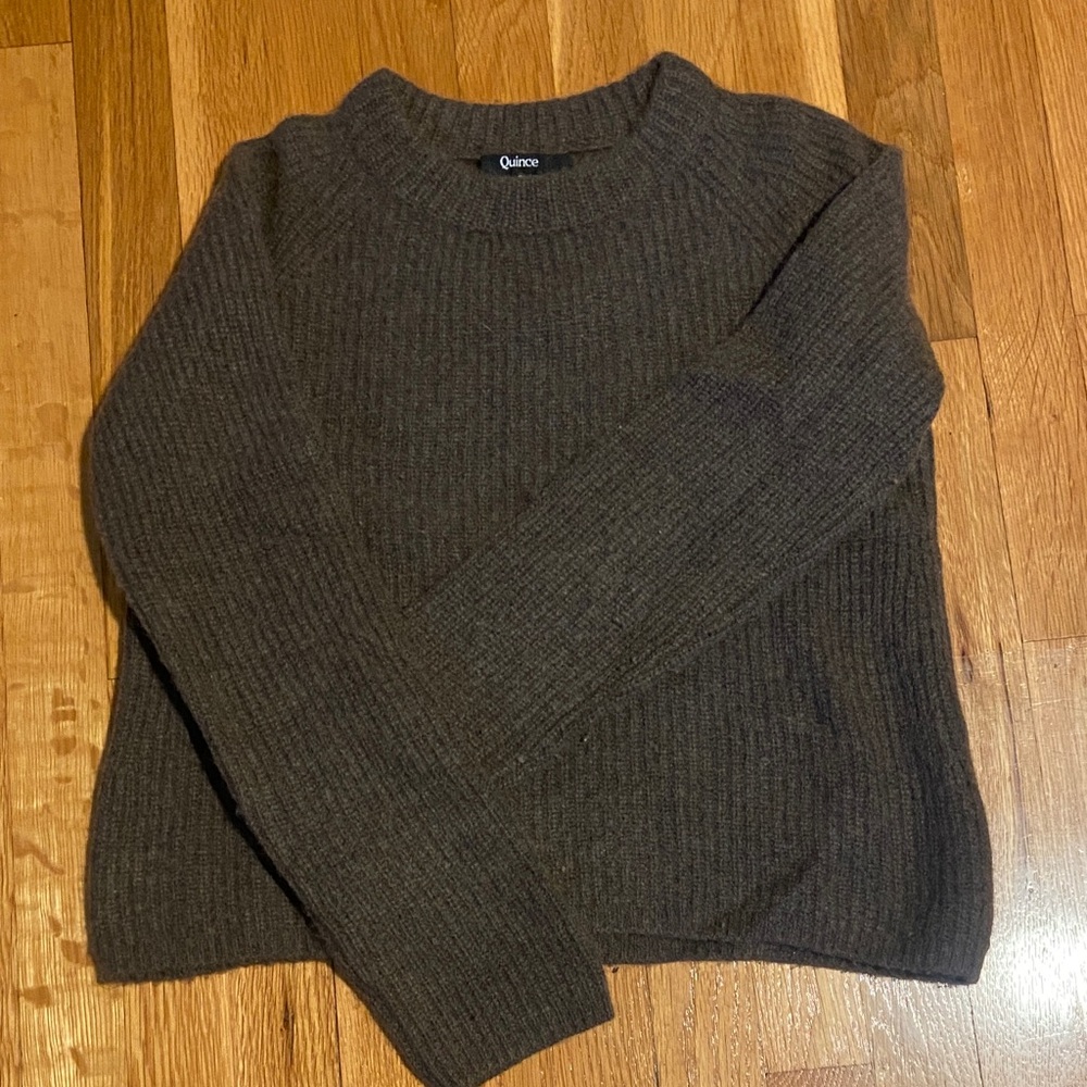 Quince brown Ribbed Crew Neck Sweater